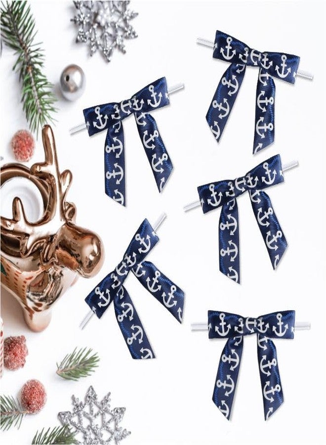 Meseey 30 Pcs Nautical Ribbon 3 Inch Navy Blue White Stripes Anchor Twist Tie Bows for for Beach Coasta Gift Wrapping, Baby Shower,Wedding, Party Favors, Cake Pops,Treat Bags (Nautical Bow) - Image 3